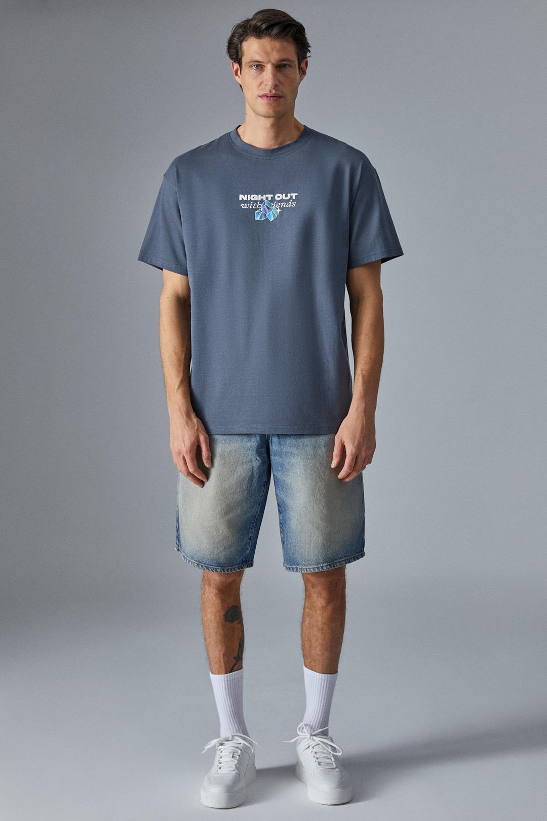 NIGHTOUT Erkek Oversize Fit Antrasit T-Shirt