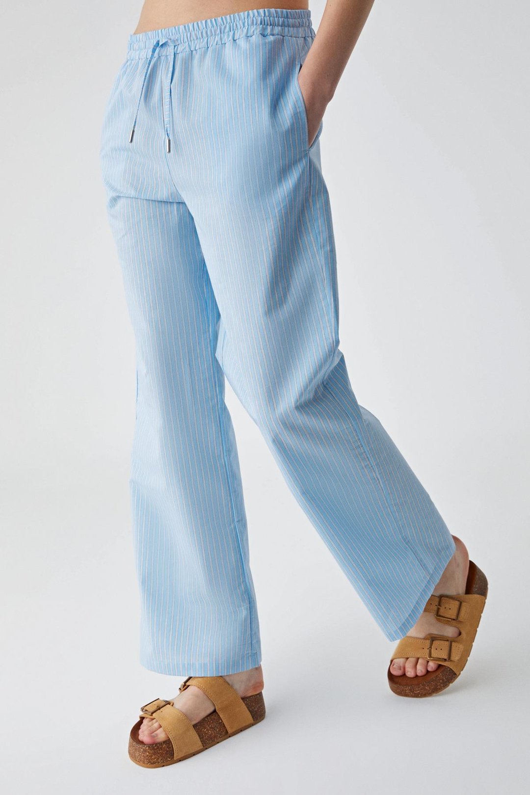 NILAH Kadın Oversize Yüksek Bel Geniş Paça Mavi - Beyaz Pantolon