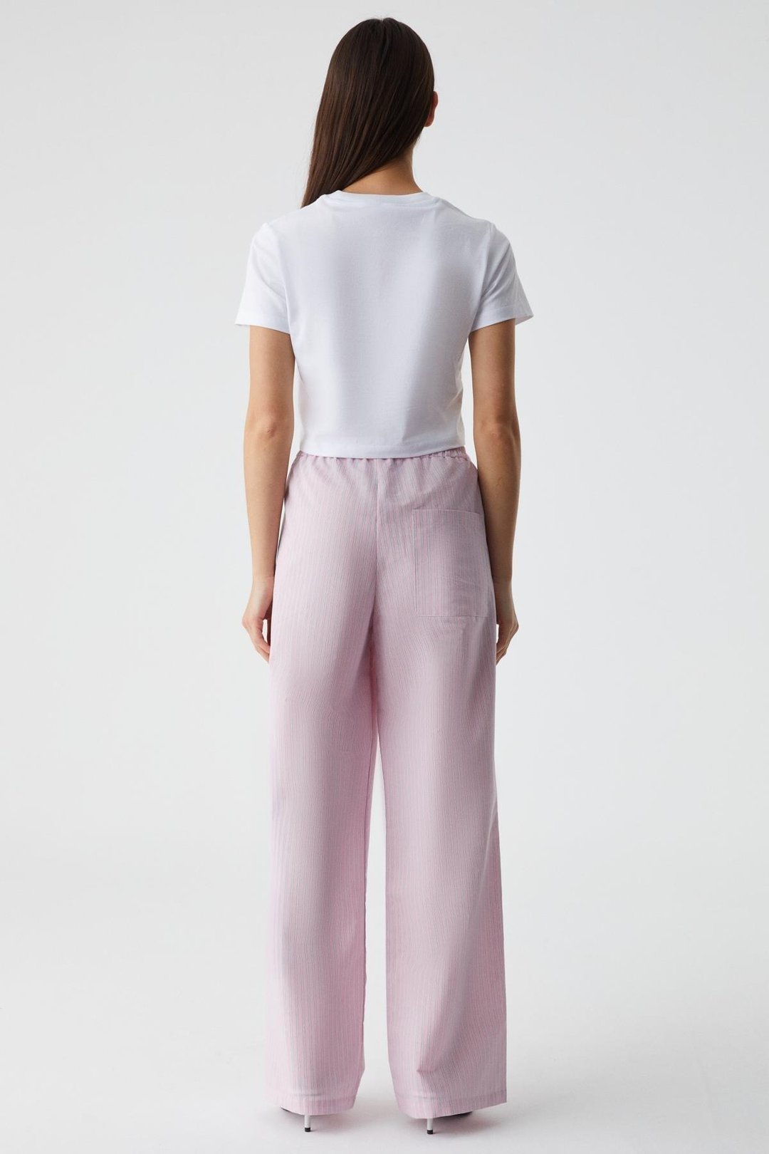 NILAH Kadın Oversize Yüksek Bel Geniş Paça Beyaz - Pembe Pantolon