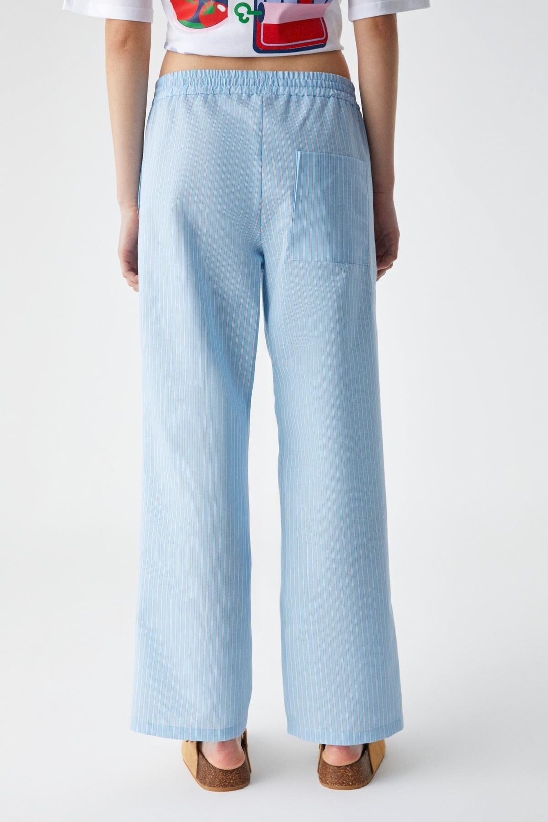 NILAH Kadın Oversize Yüksek Bel Geniş Paça Mavi - Beyaz Pantolon