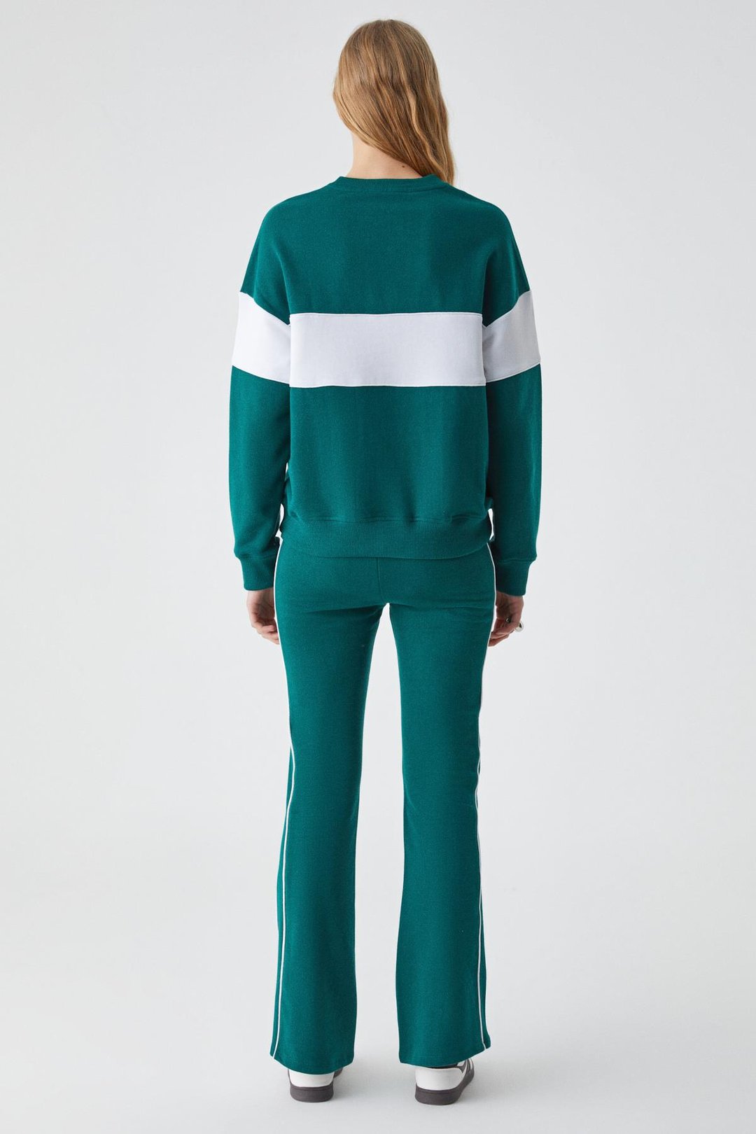 NINOSKA Kadın Oversize Bisiklet Yaka Beyaz - Yeşil Sweatshirt