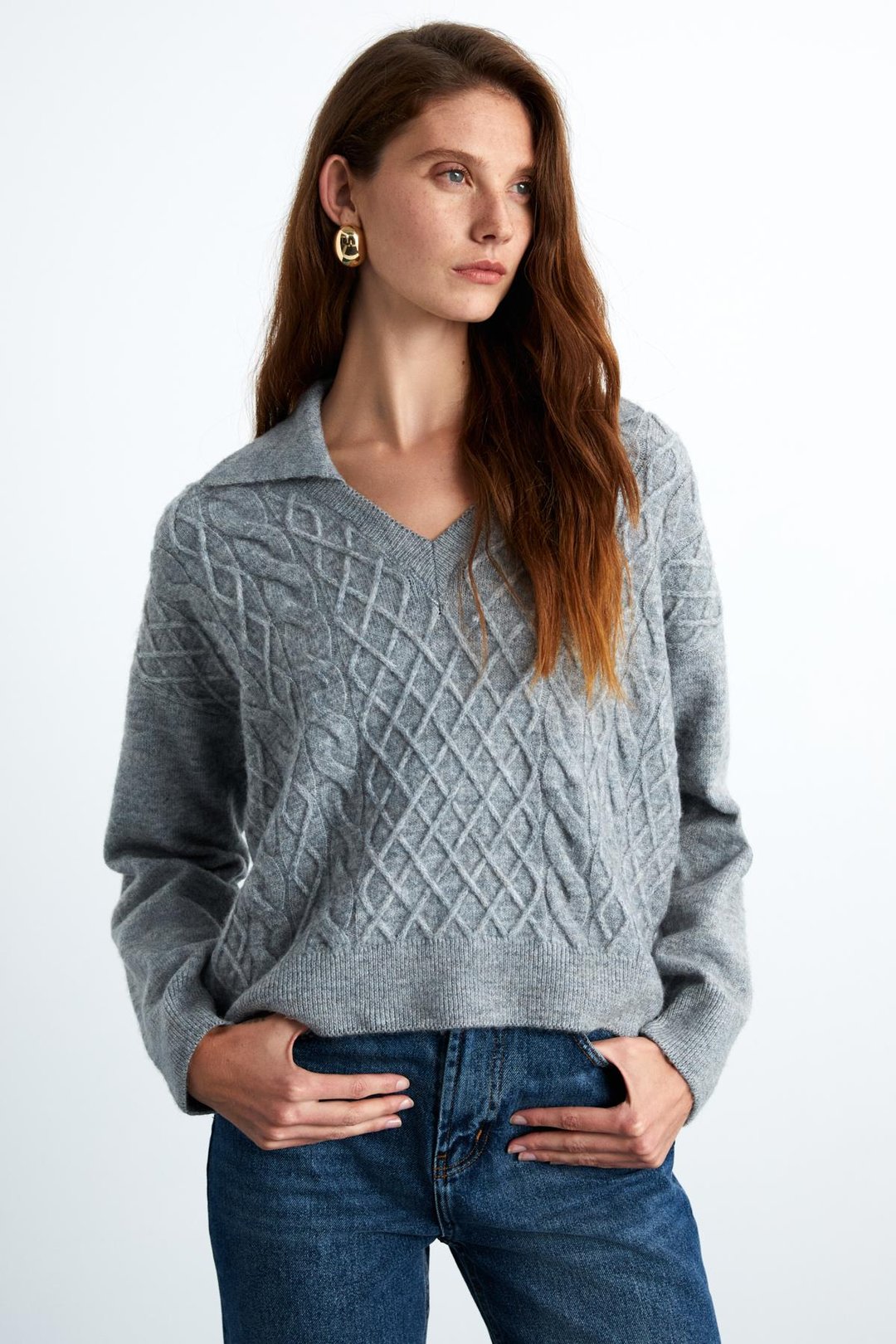 NIPUR Kadın V Yaka Recycle Triko Grimelanj Kazak