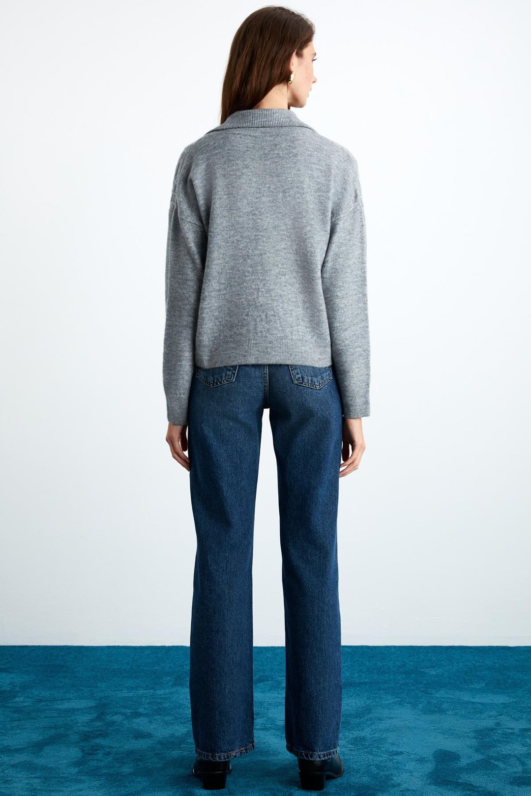 NIPUR Kadın V Yaka Recycle Triko Grimelanj Kazak