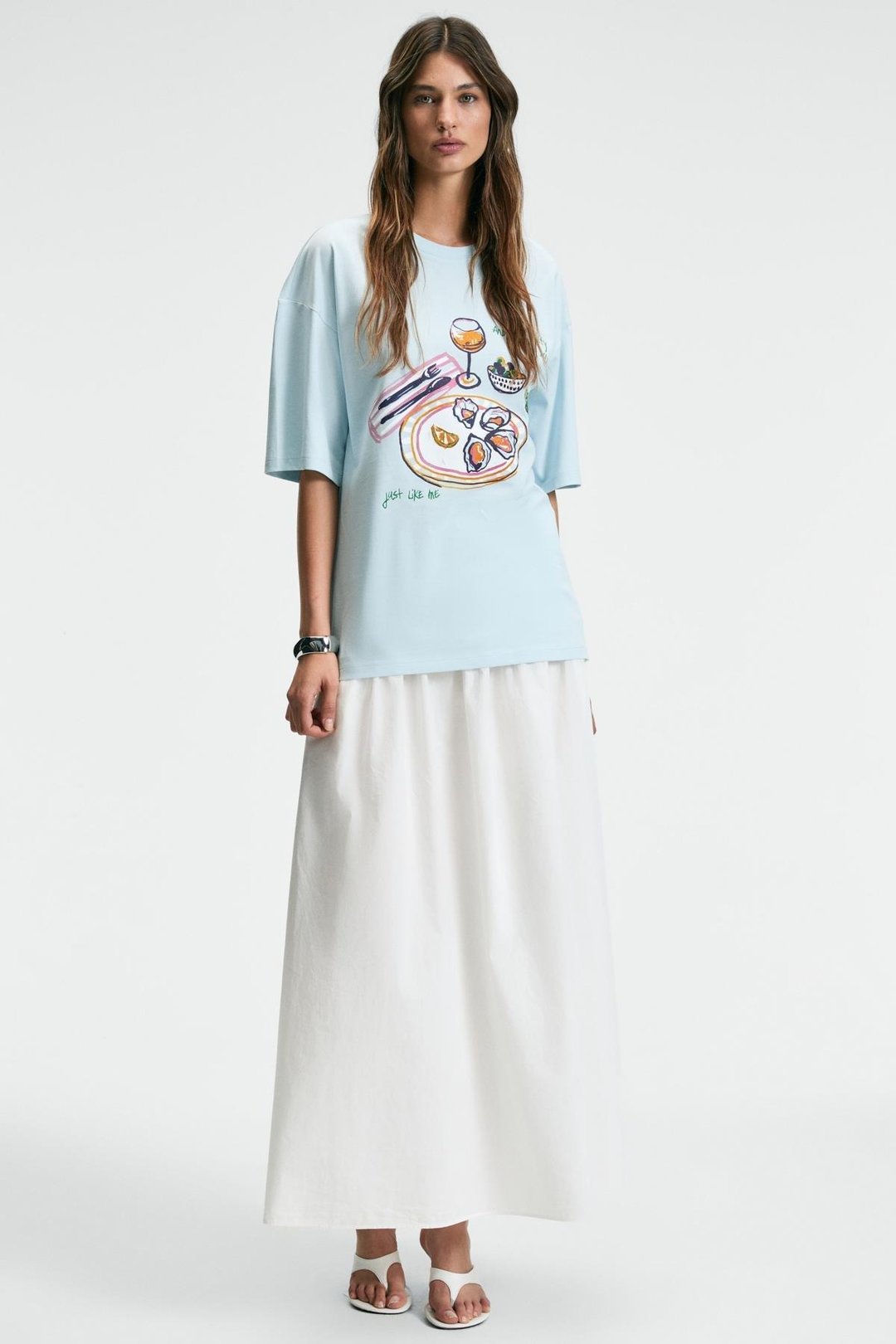 NITZA Kadın %100 Pamuk Oversize Bisiklet Yaka Mavi T-Shirt