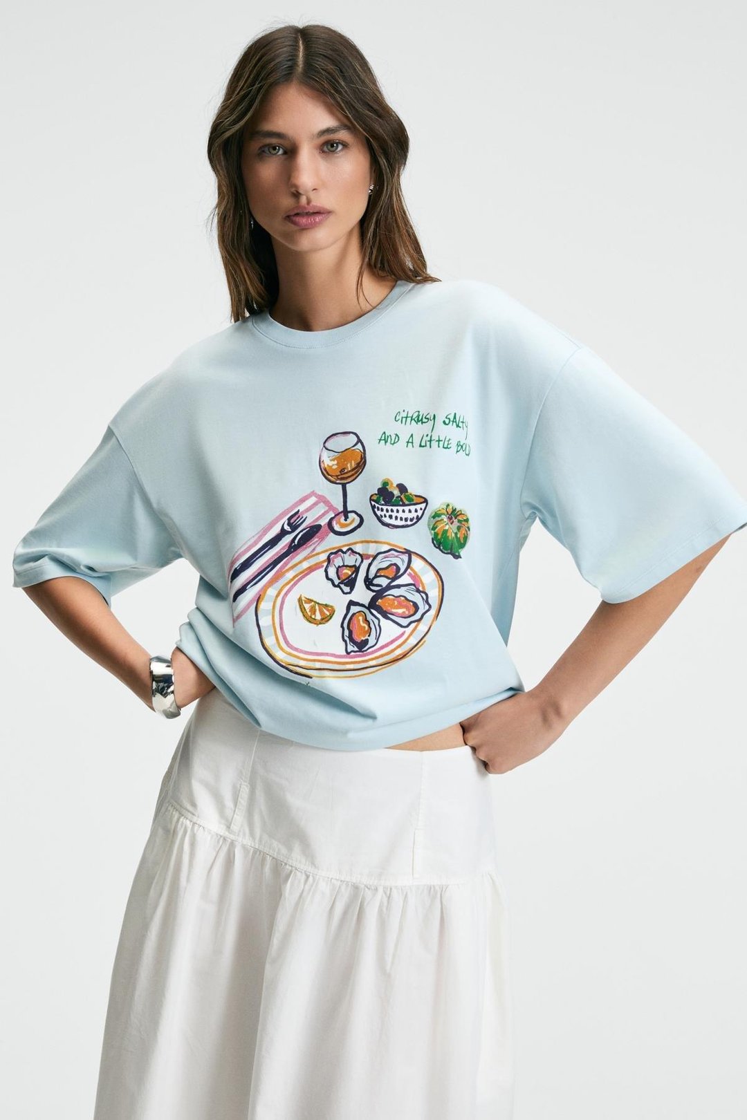 NITZA Kadın %100 Pamuk Oversize Bisiklet Yaka Mavi T-Shirt