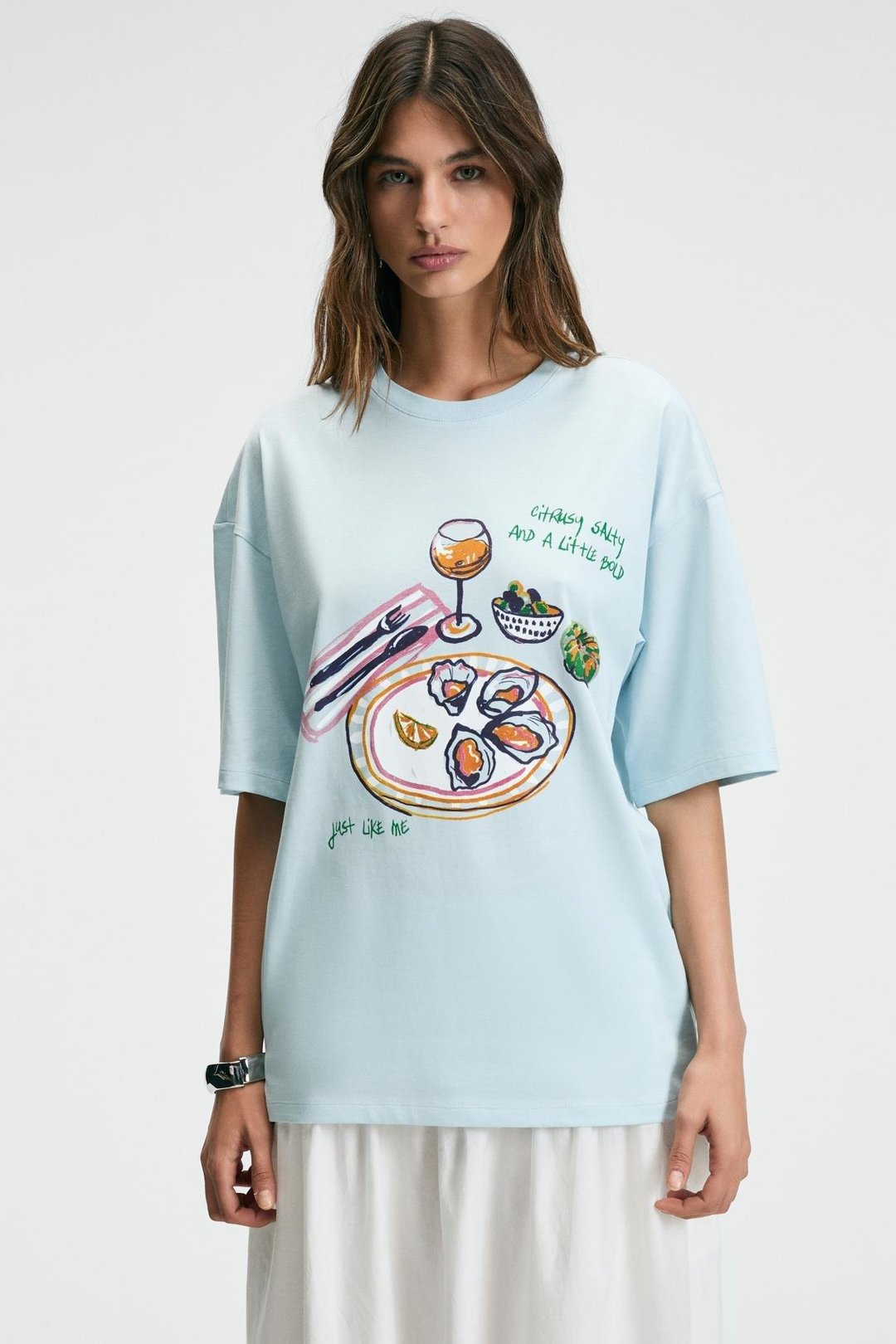 NITZA Kadın %100 Pamuk Oversize Bisiklet Yaka Mavi T-Shirt