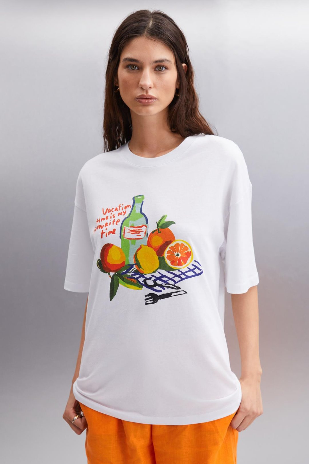 NITZA  Oversize Beyaz Tekli T-Shirt