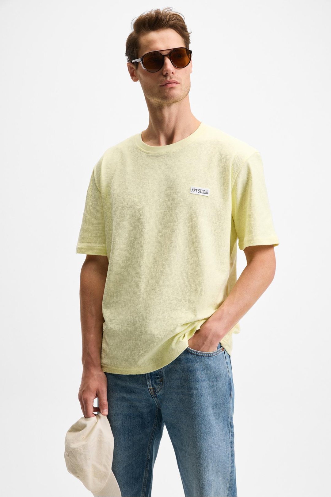 NOIR Erkek%100 Organik Pamuk  Bisiklet Yaka Kısa Kol Regular Sarı T-Shirt