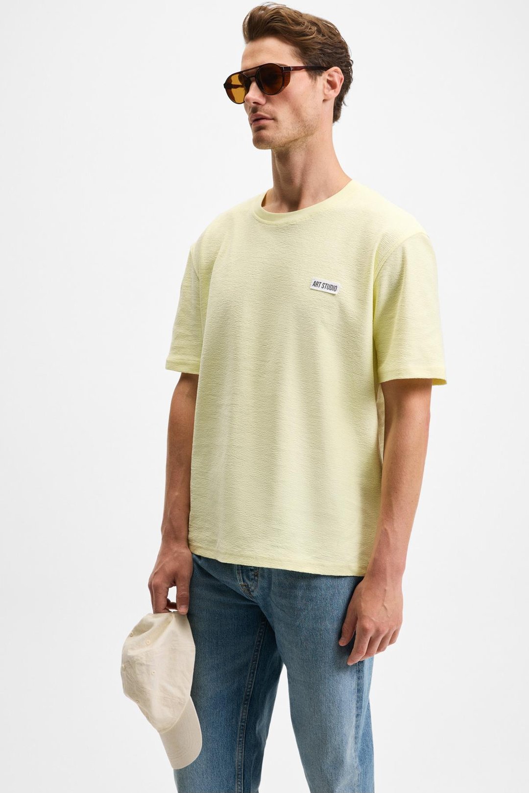 NOIR Erkek%100 Organik Pamuk  Bisiklet Yaka Kısa Kol Regular Sarı T-Shirt