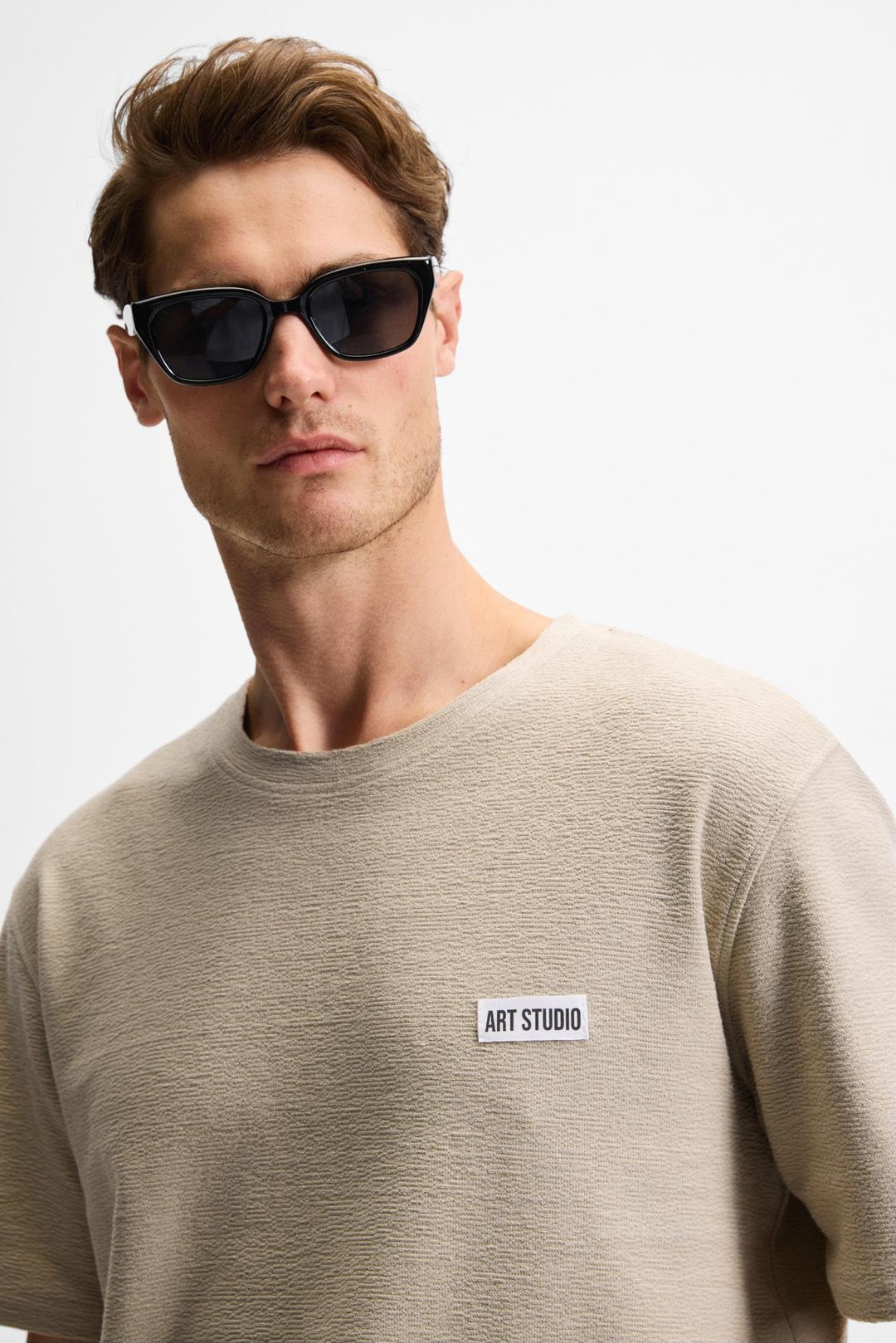 NOIR Erkek%100 Organik Pamuk  Bisiklet Yaka Kısa Kol Regular Bej T-Shirt