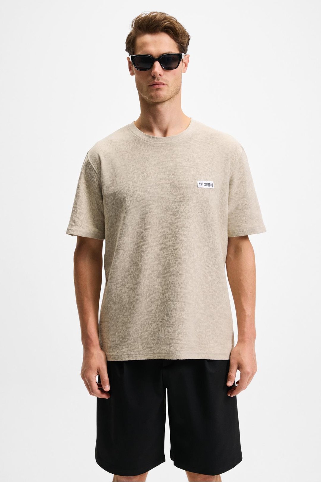 NOIR Erkek%100 Organik Pamuk  Bisiklet Yaka Kısa Kol Regular Bej T-Shirt