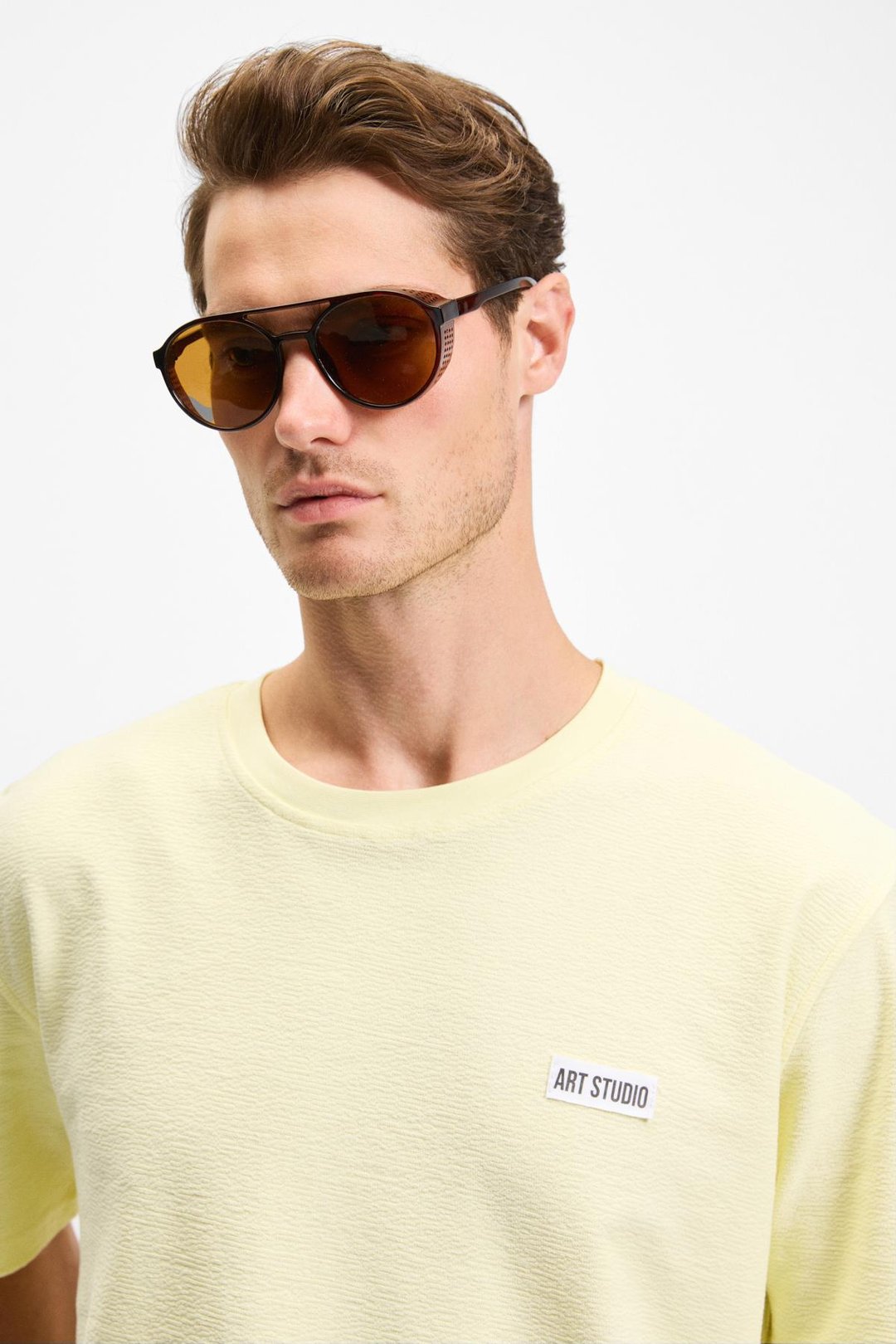 NOIR Erkek%100 Organik Pamuk  Bisiklet Yaka Kısa Kol Regular Sarı T-Shirt