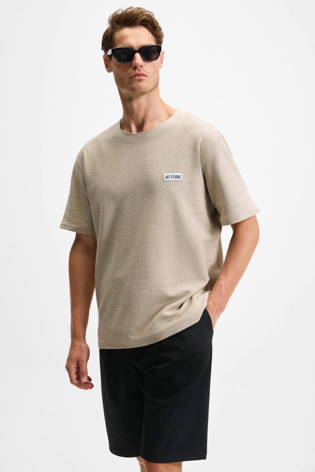 NOIR Erkek%100 Organik Pamuk  Bisiklet Yaka Kısa Kol Regular Bej T-Shirt