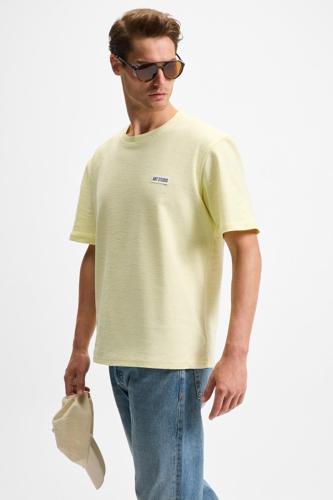 NOIR Erkek%100 Organik Pamuk  Bisiklet Yaka Kısa Kol Regular Sarı T-Shirt