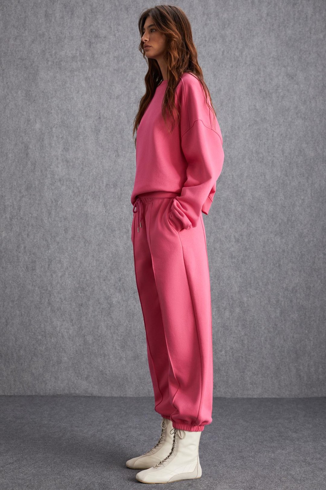 NORDIA Basic Regular Pembe Tekli Sweatshirt