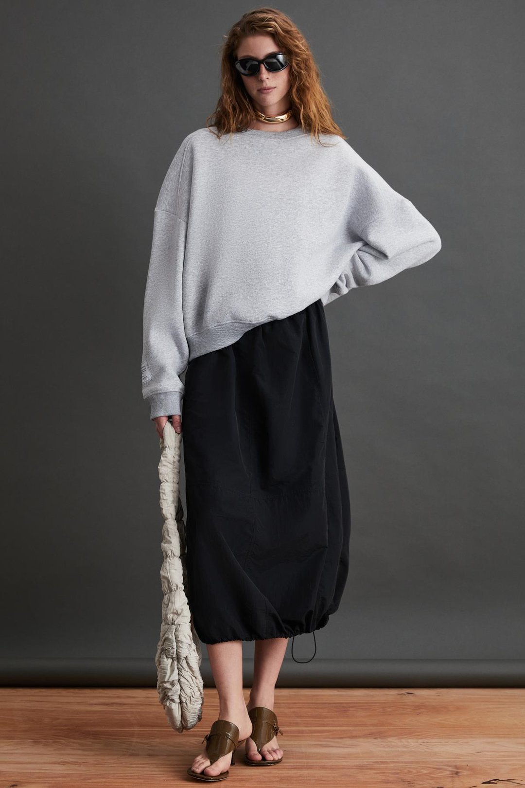 NORDIA Kadın Organik Pamuk 3 İplik Örme Oversize Grimelanj Sweatshirt