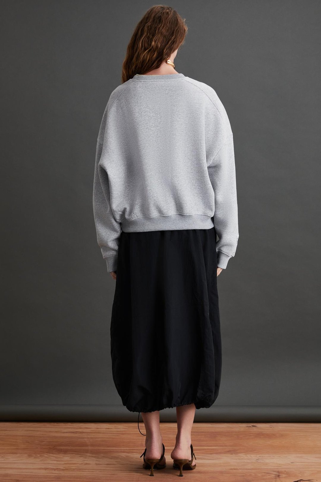 NORDIA Kadın Organik Pamuk 3 İplik Örme Oversize Grimelanj Sweatshirt