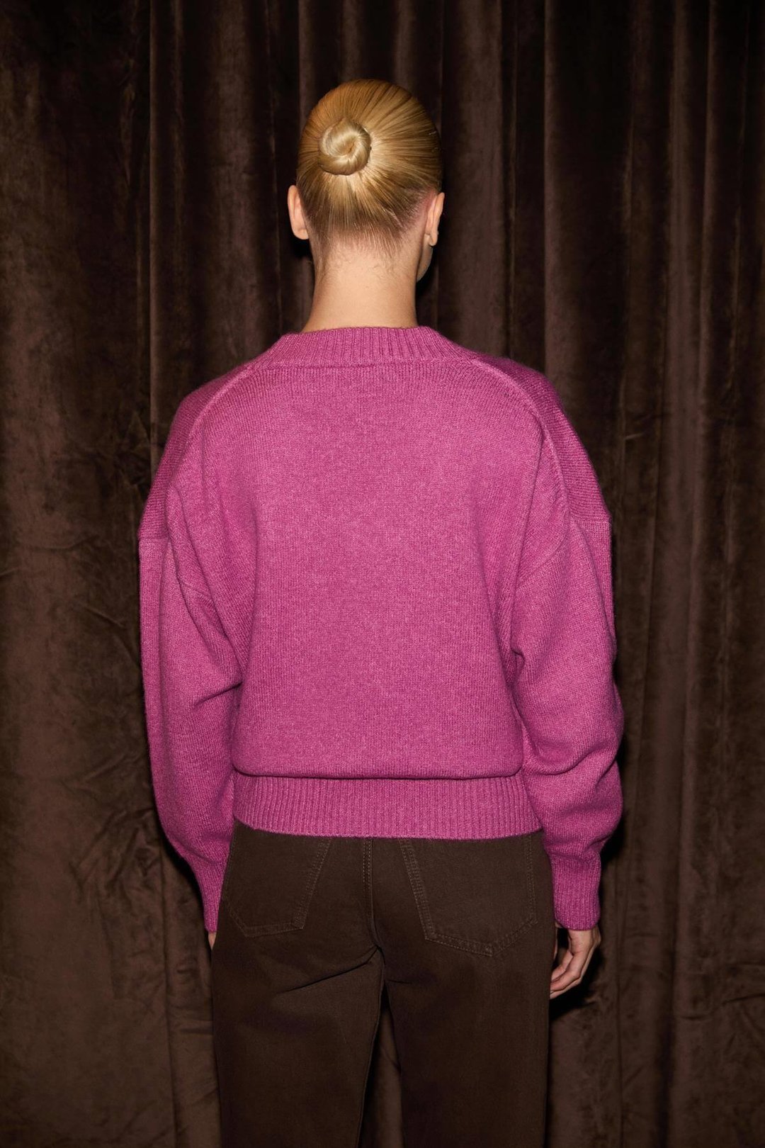 NORSHA Kadın V Yaka Yumşak Dokulu Relaxed Fit Triko Pembe Kazak