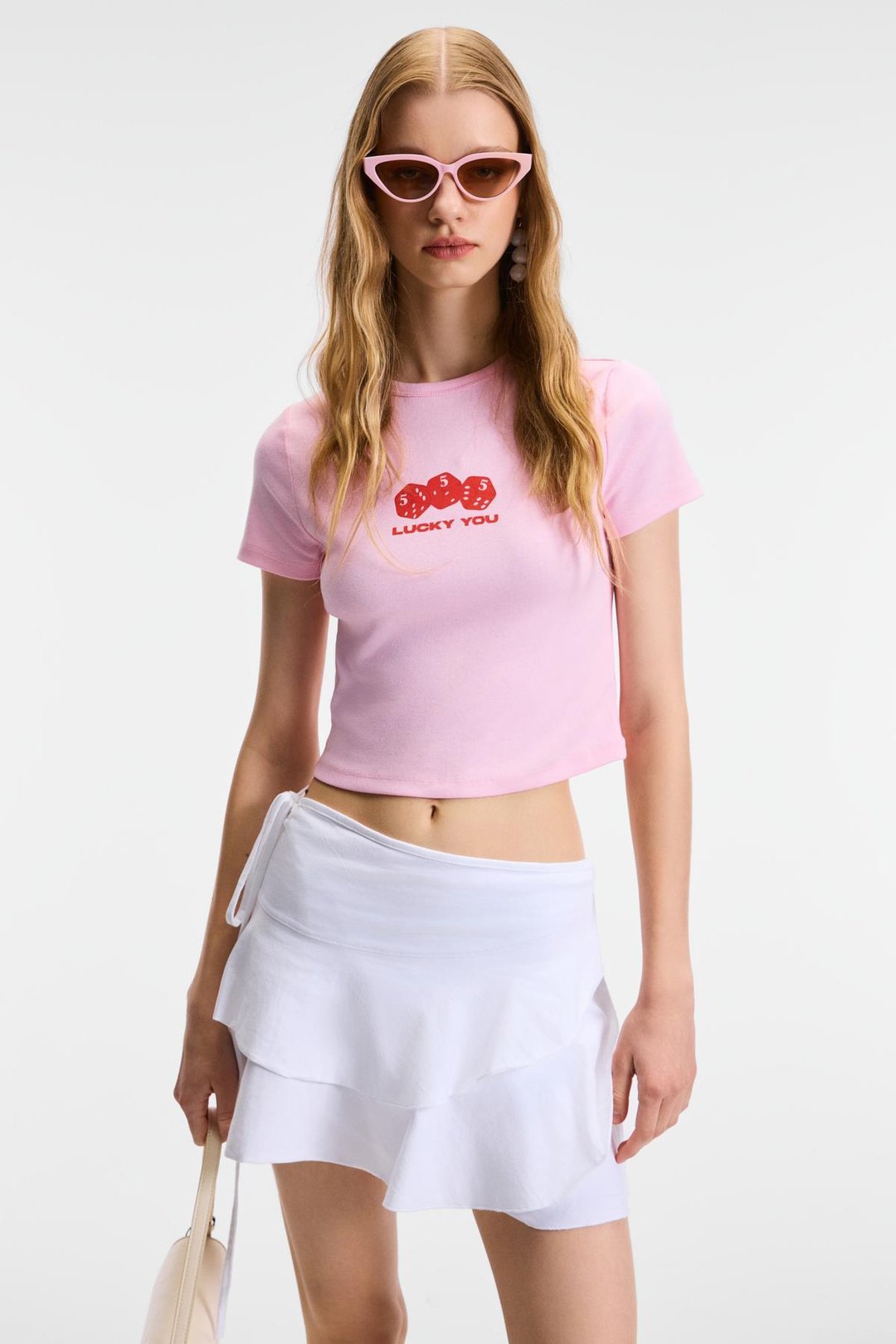 NOVELLE Kadın Bisiklet Yaka Kısa Kollu Önü Baskılı Crop Pembe T-Shirt