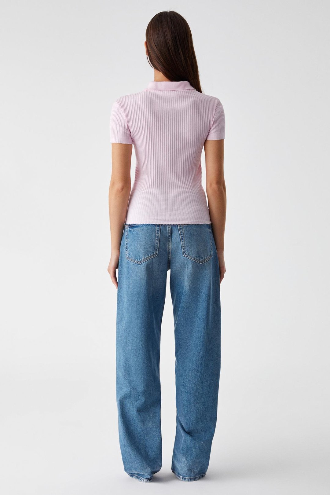 OBERWART Kadın Slim Gömlek Yaka Kısa Kol Pembe T-Shirt