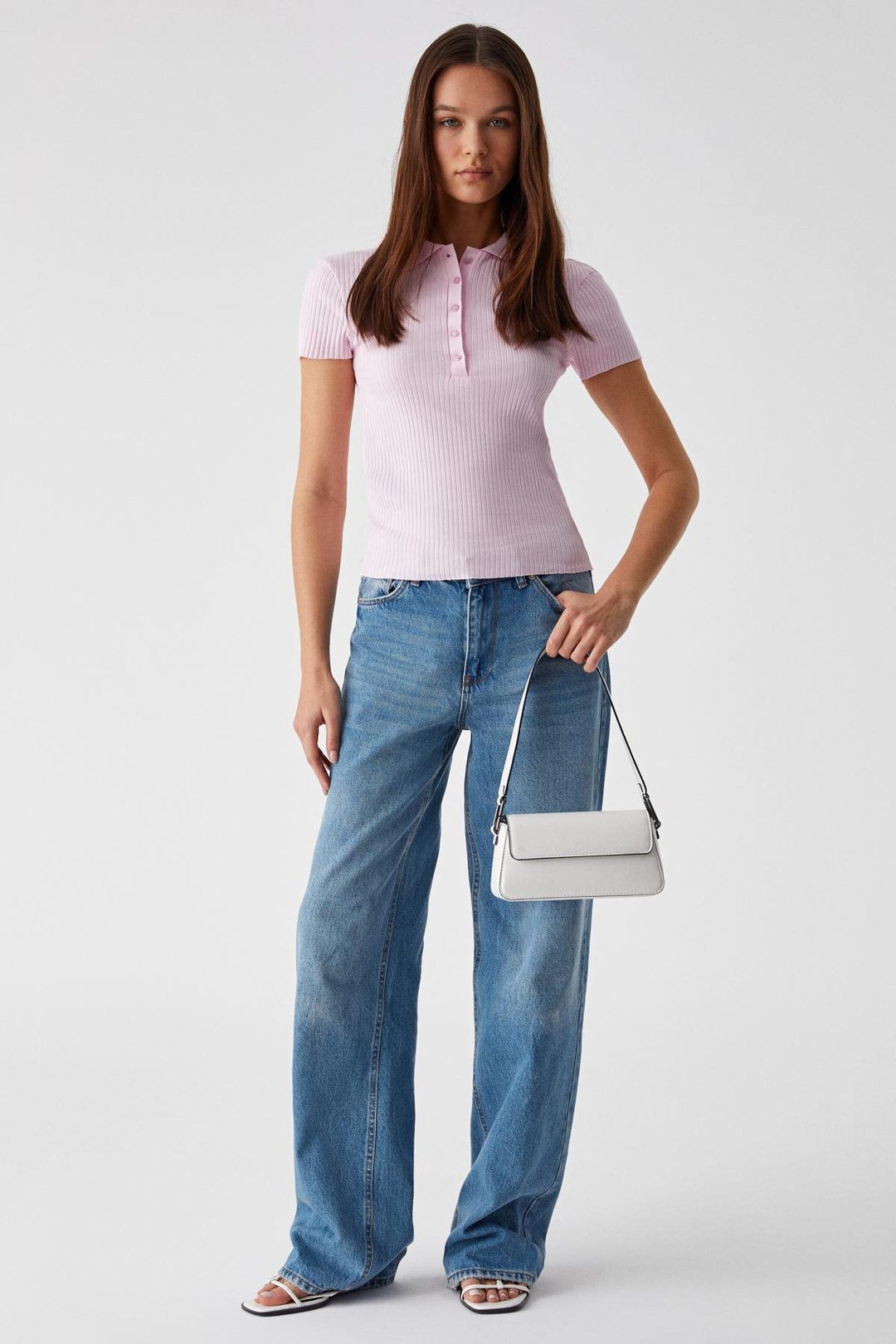 OBERWART Kadın Slim Gömlek Yaka Kısa Kol Pembe T-Shirt