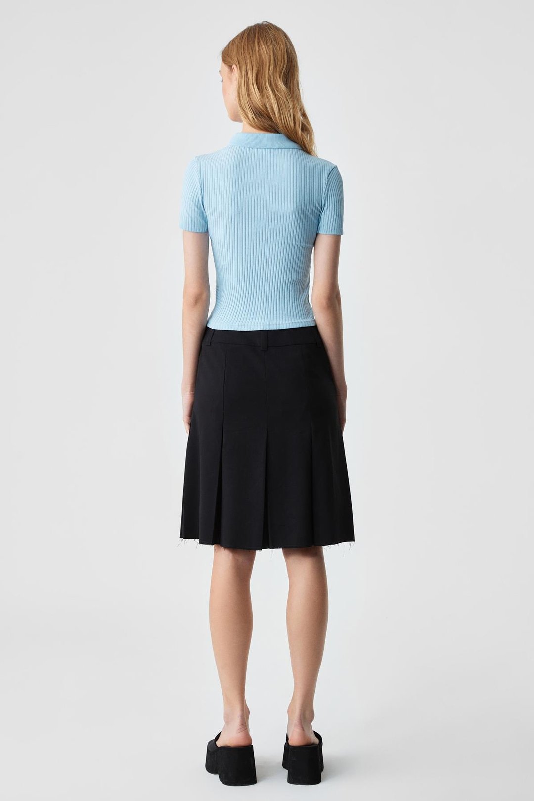 OBERWART Kadın Slim Gömlek Yaka Kısa Kol Mavi T-Shirt