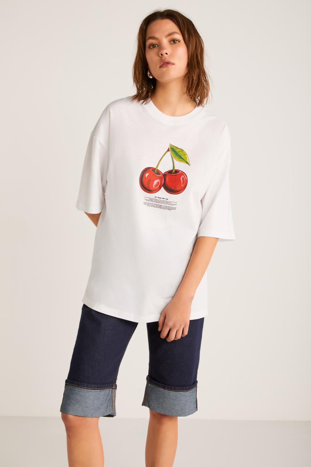 ODALYS Basic Oversize Beyaz Tekli T-Shirt
