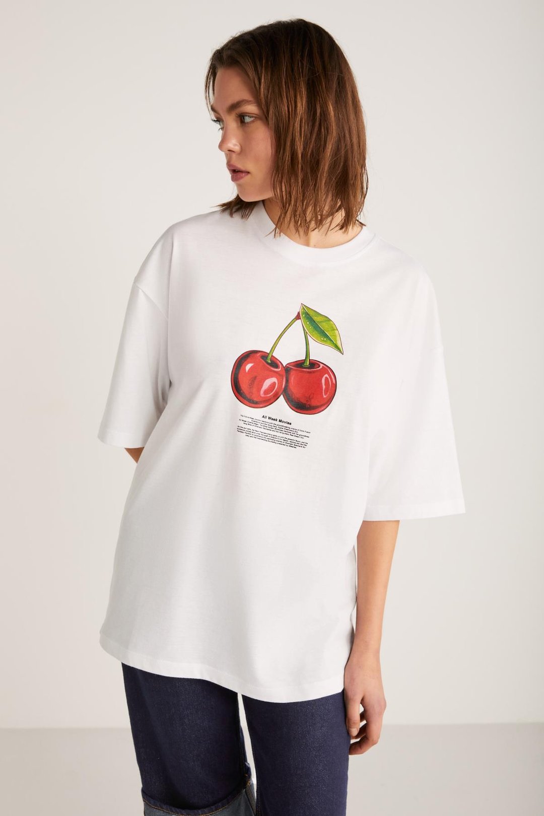 ODALYS Basic Oversize Beyaz Tekli T-Shirt