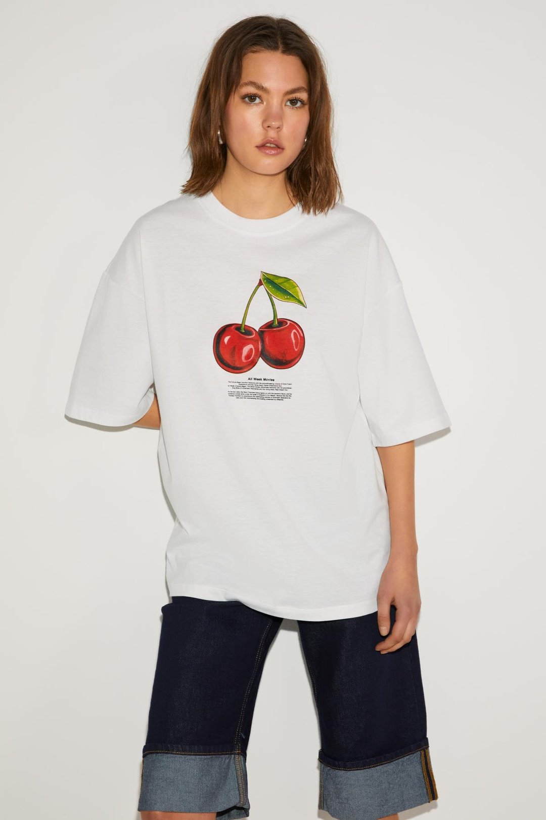 ODALYS Basic Oversize Beyaz Tekli T-Shirt