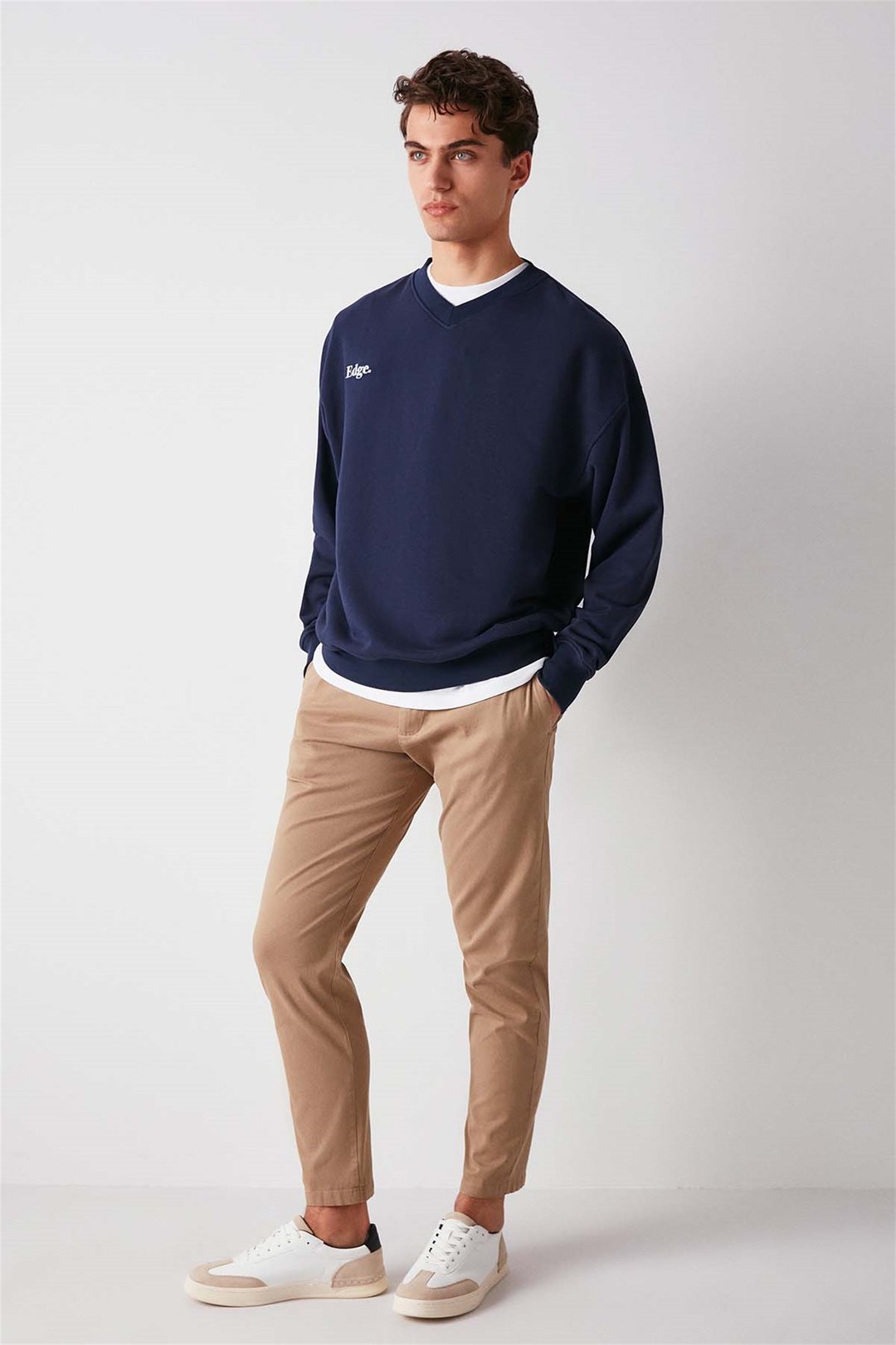 OFF Örme Oversize Lacivert  Sweatshirt