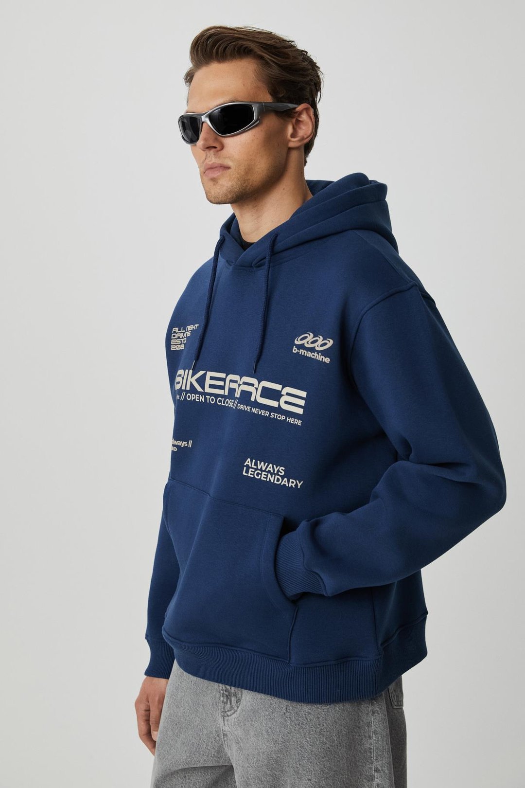 OKINAVA Erkek Yumuşacık Kapüşonlu Oversize Lacivert Sweatshirt