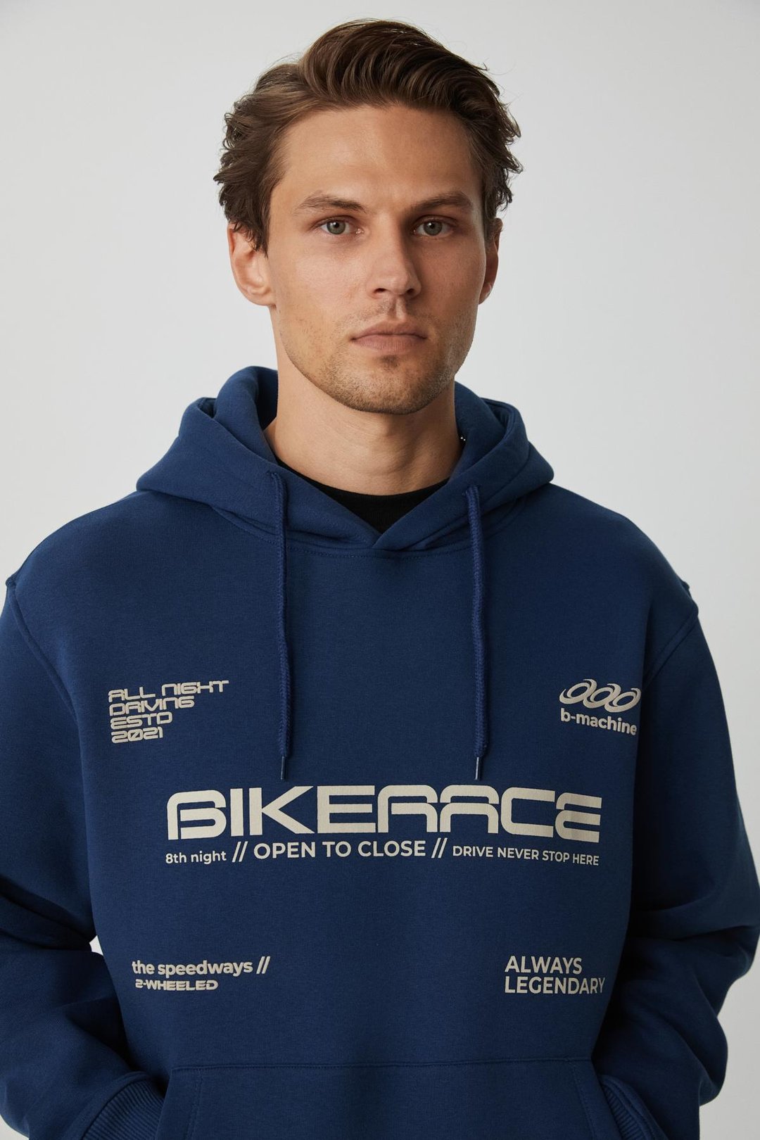 OKINAVA Erkek Yumuşacık Kapüşonlu Oversize Lacivert Sweatshirt