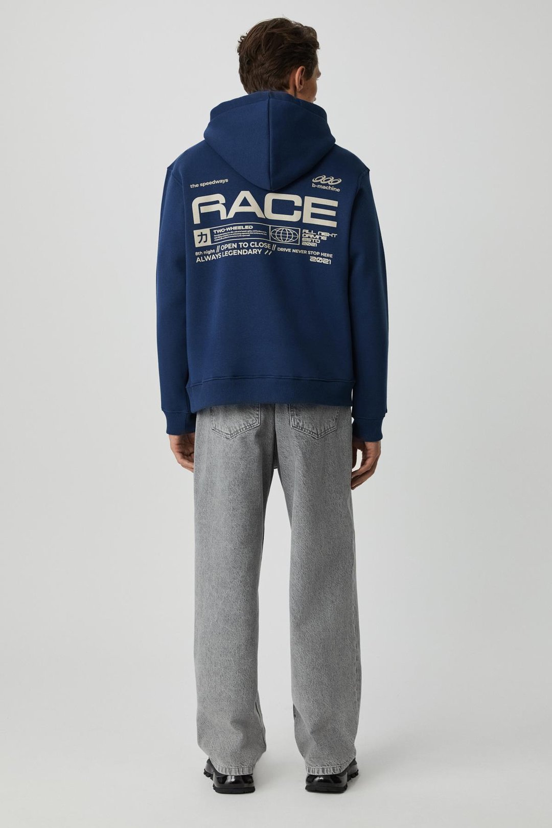 OKINAVA Erkek Yumuşacık Kapüşonlu Oversize Lacivert Sweatshirt