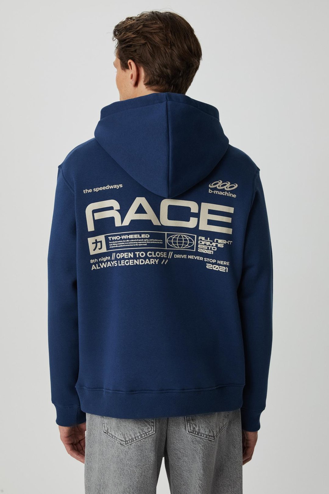 OKINAVA Erkek Yumuşacık Kapüşonlu Oversize Lacivert Sweatshirt