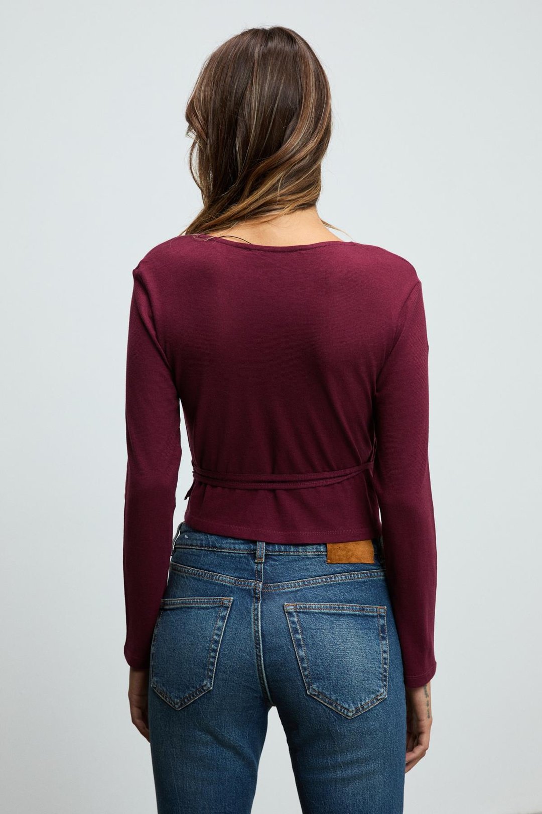 OLIVIERNS Kadın Önden Bağlamalı Vücudu Saran Nefes Alan Kumaşlı Bordo Bluz