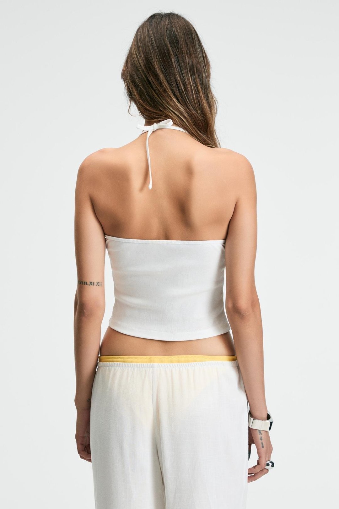 OLIYSES Kadın Boyundan Bağlamalı Halter Yaka Ekru Atlet