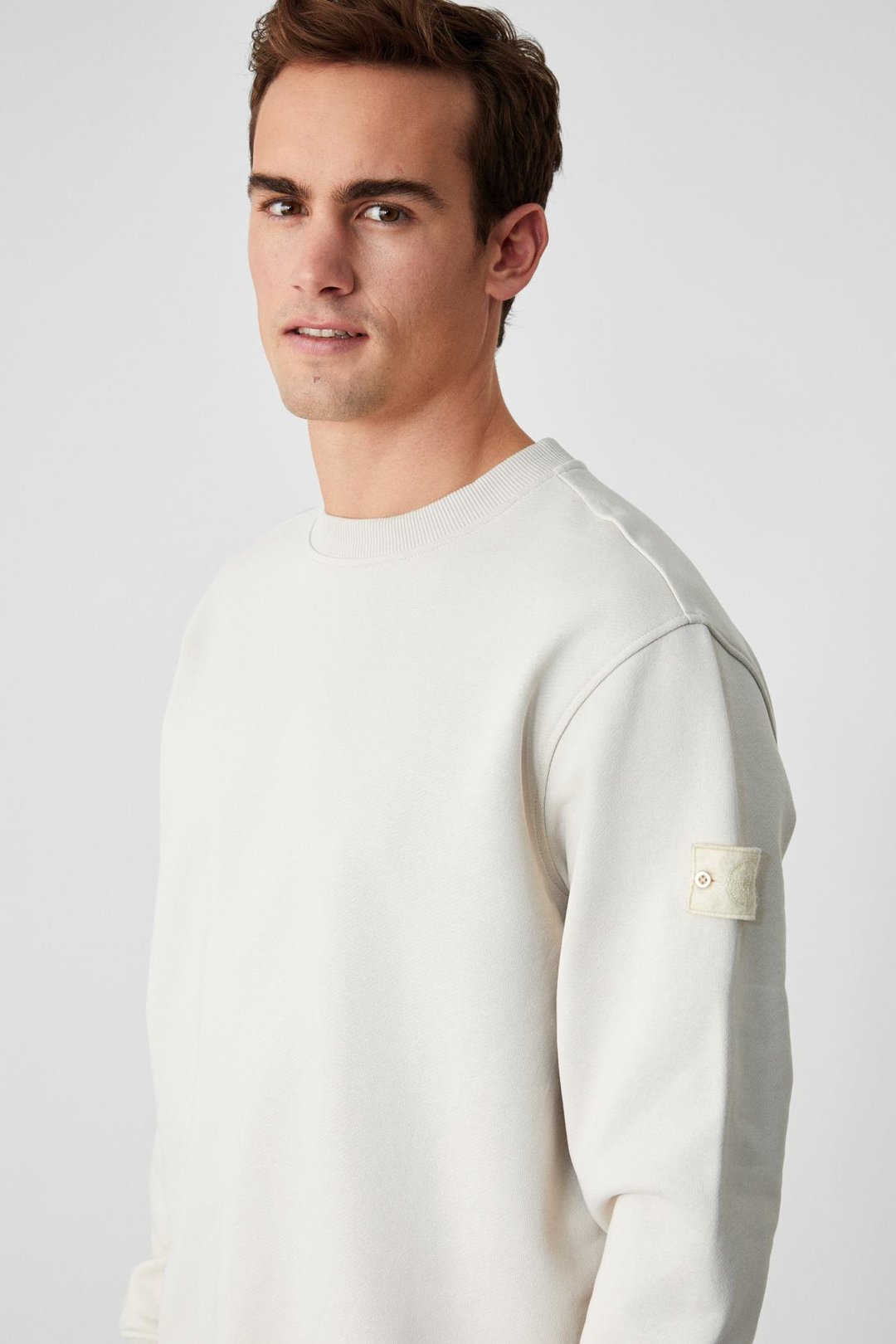 OLLIE Erkek Bisiklet Yaka Regular Uzun Kollu Nakış Detaylı Bej Sweatshirt