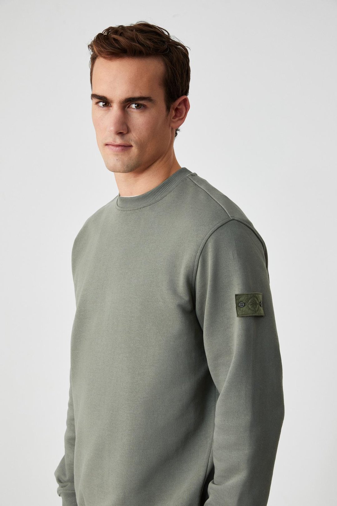 OLLIE Erkek Bisiklet Yaka Regular Uzun Kollu Nakış Detaylı Haki Sweatshirt