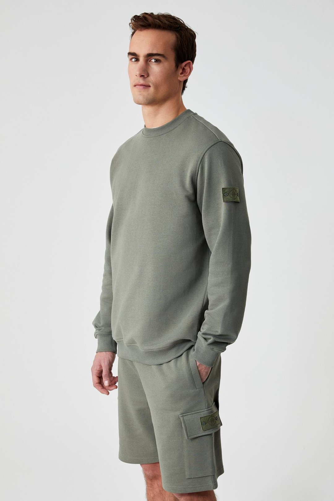 OLLIE Erkek Bisiklet Yaka Regular Uzun Kollu Nakış Detaylı Haki Sweatshirt