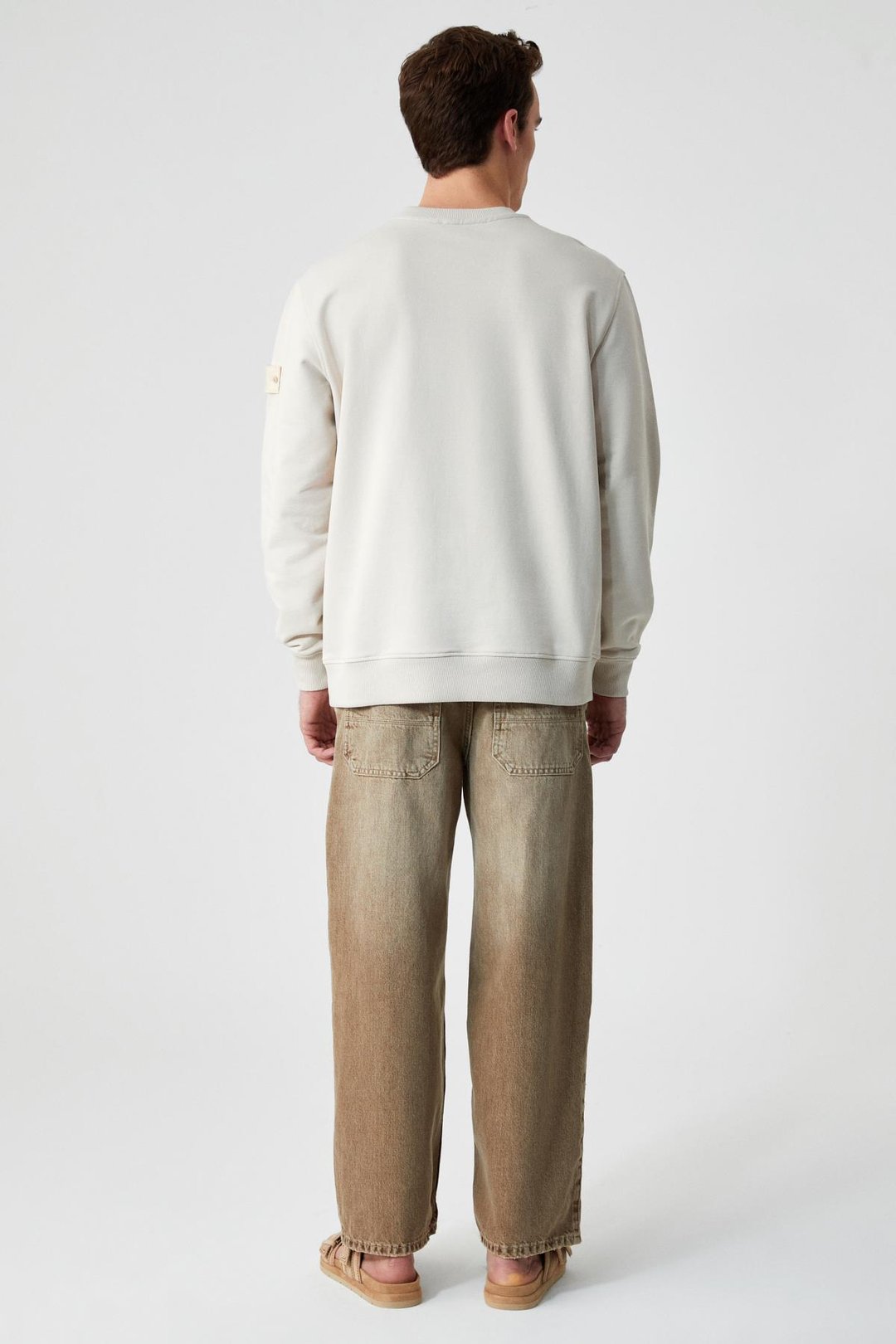 OLLIE Erkek Bisiklet Yaka Regular Uzun Kollu Nakış Detaylı Bej Sweatshirt