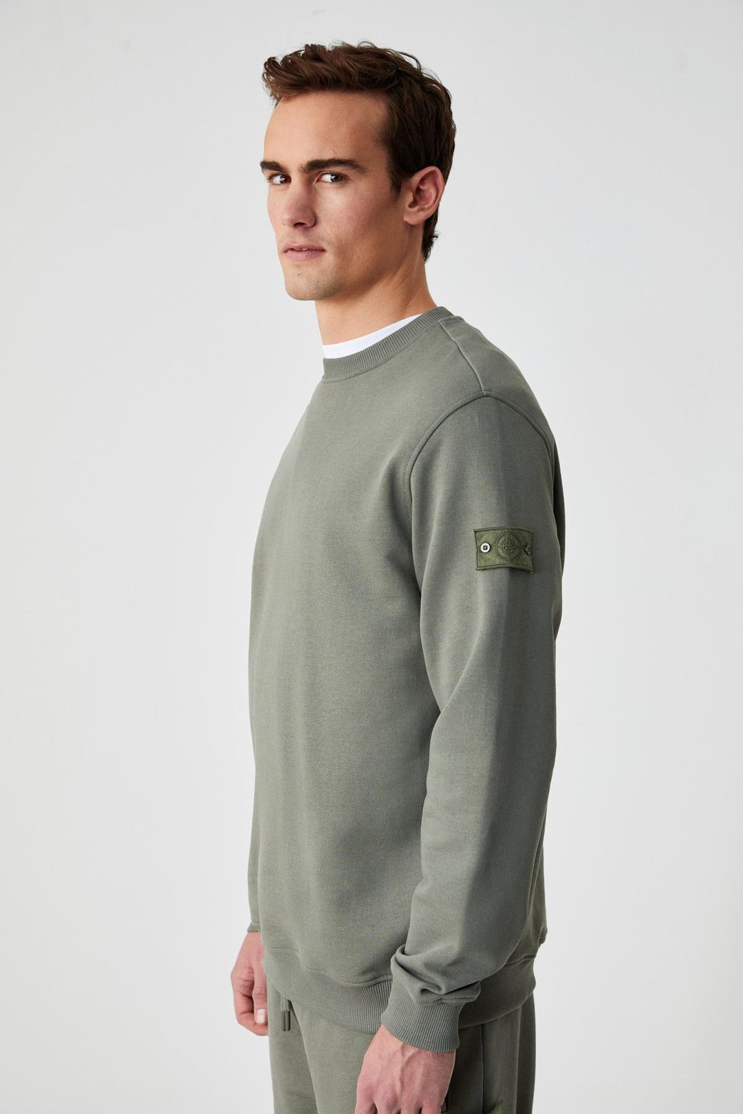OLLIE Erkek Bisiklet Yaka Regular Uzun Kollu Nakış Detaylı Haki Sweatshirt