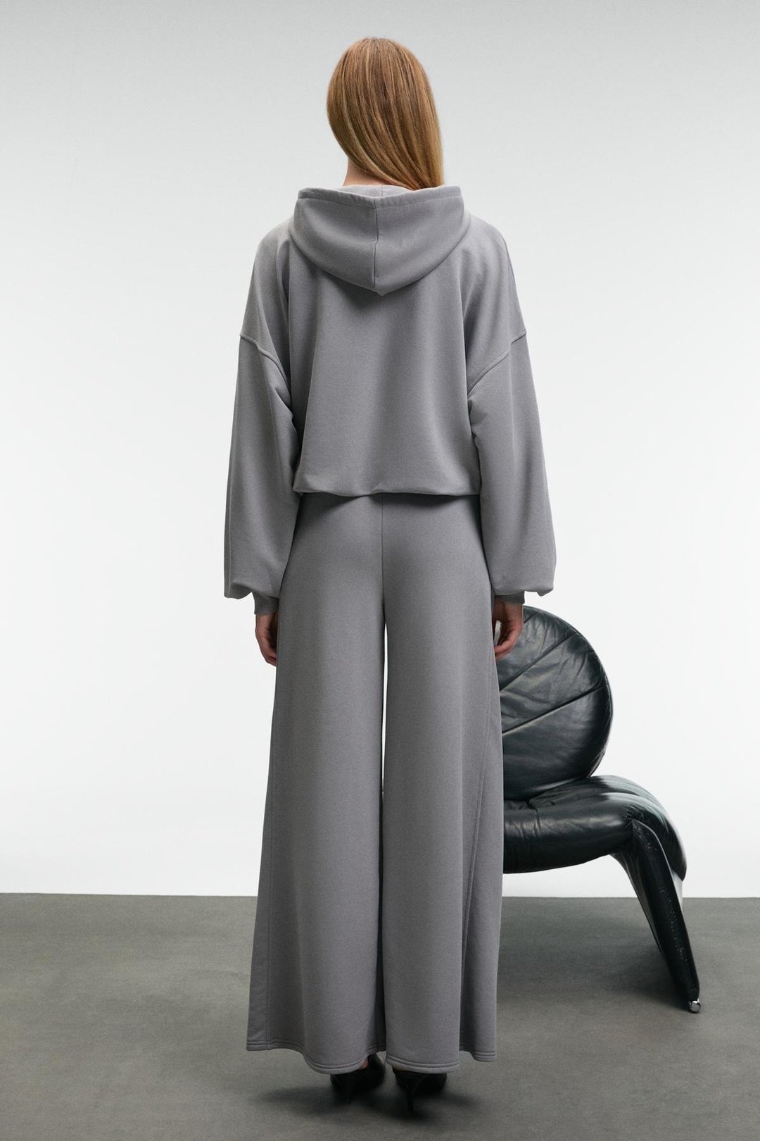 OLVERA Kadın Kapüşonlu Etek Ucu Balon Oversize Gri Sweatshirt