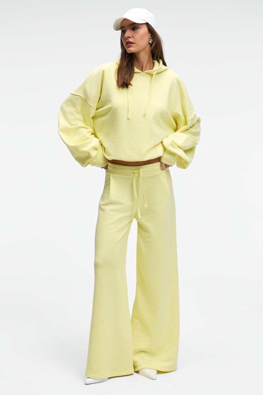 OLVERA Kadın Kapüşonlu Etek Ucu Balon Oversize Sarı Sweatshirt