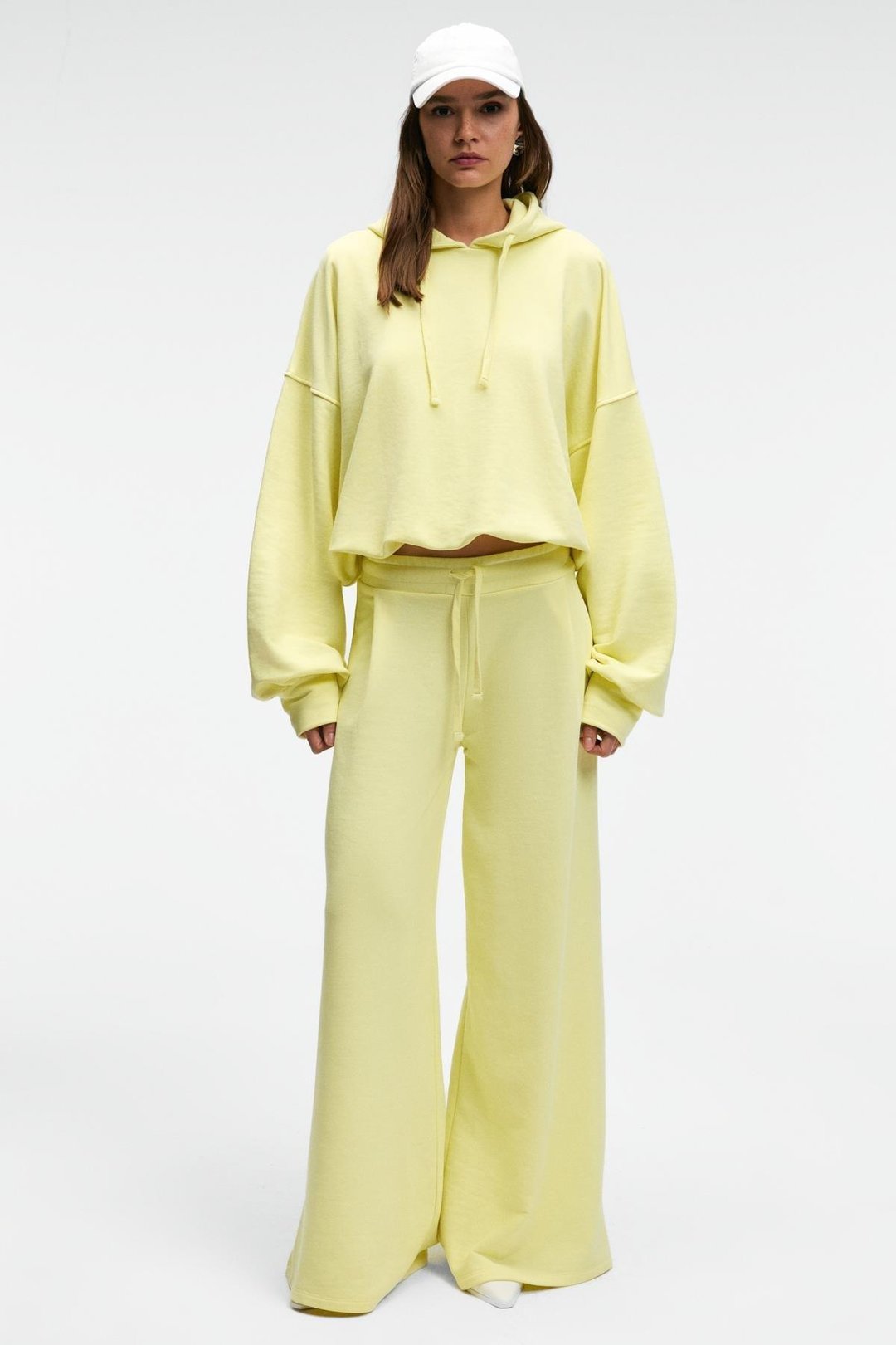 OLVERA Kadın Kapüşonlu Etek Ucu Balon Oversize Sarı Sweatshirt