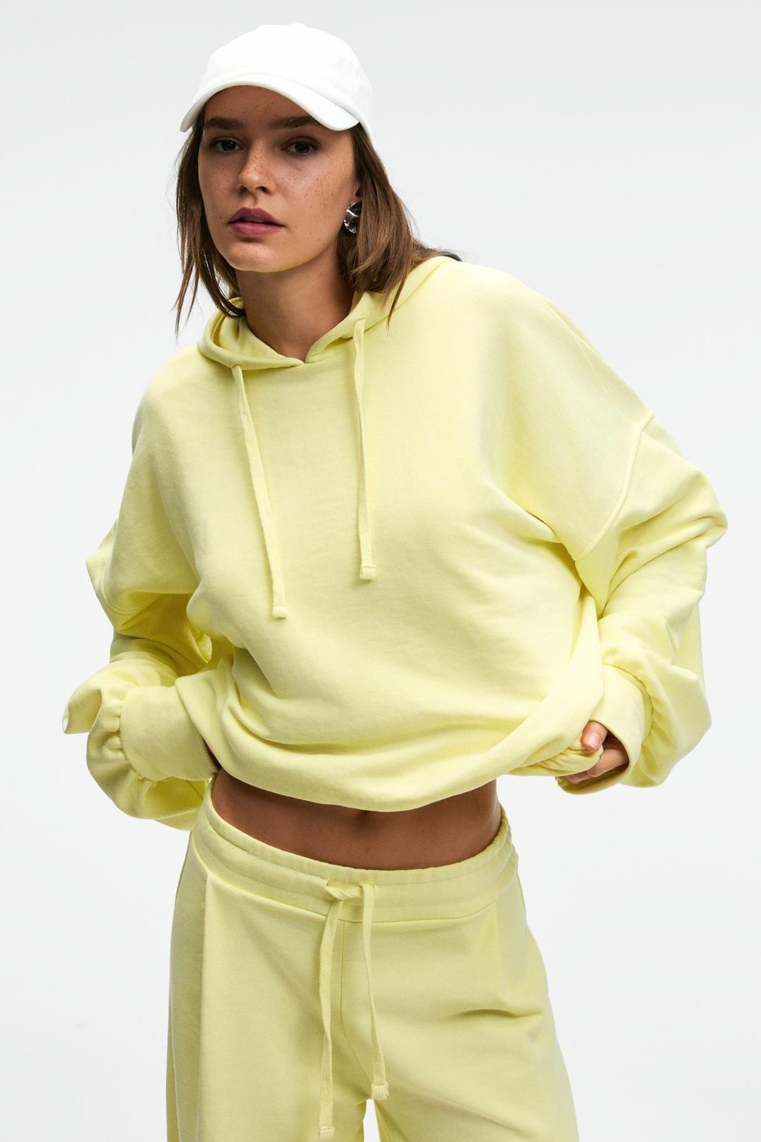 OLVERA Kadın Kapüşonlu Etek Ucu Balon Oversize Sarı Sweatshirt