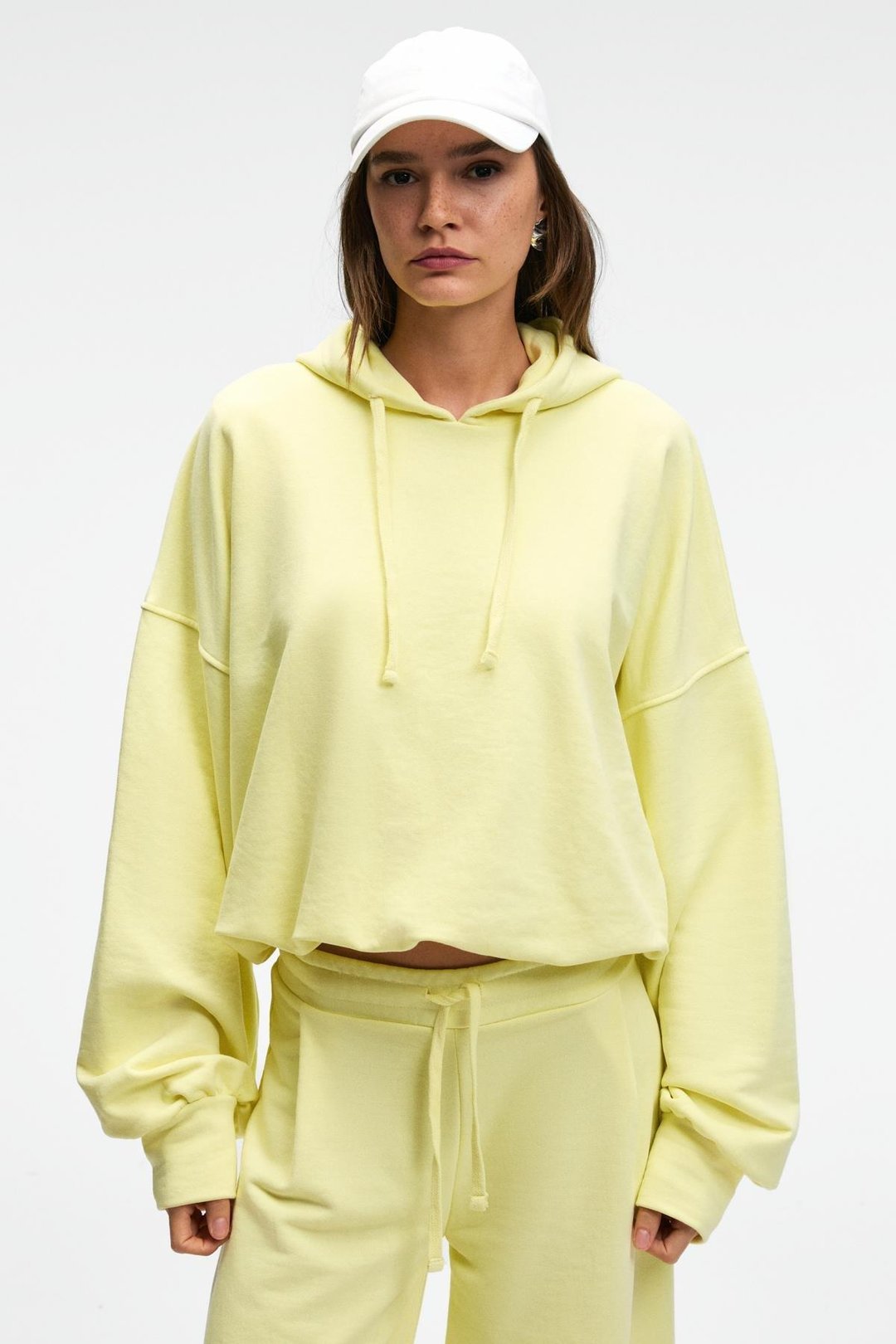 OLVERA Kadın Kapüşonlu Etek Ucu Balon Oversize Sarı Sweatshirt