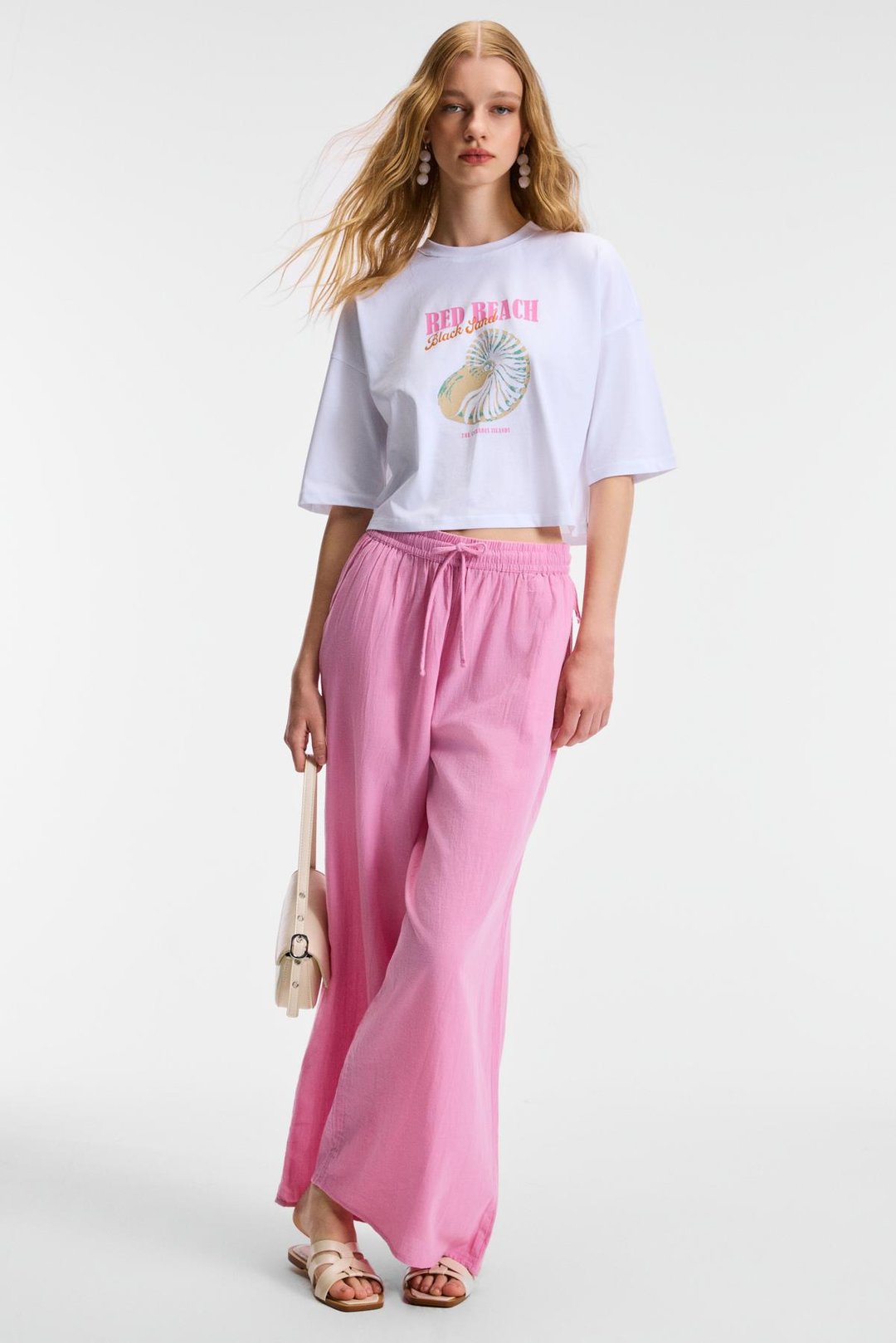 ORELZA Kadın %100 Pamuk Baskılı Yuvarlak Yaka Oversize Fit Beyaz T-Shirt