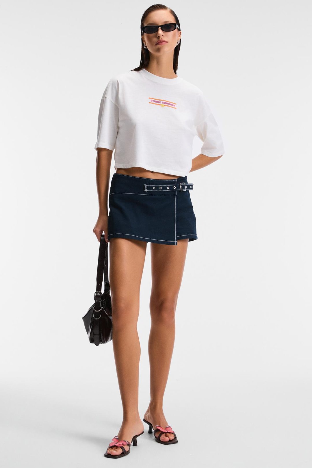 ORELZA Kadın %100 Pamuk Baskılı Yuvarlak Yaka Oversize Fit Ekru T-Shirt