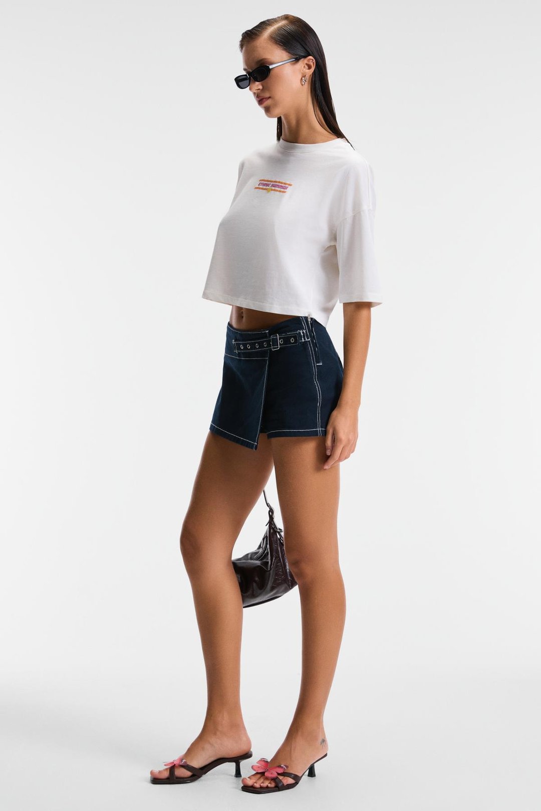 ORELZA Kadın %100 Pamuk Baskılı Yuvarlak Yaka Oversize Fit Ekru T-Shirt