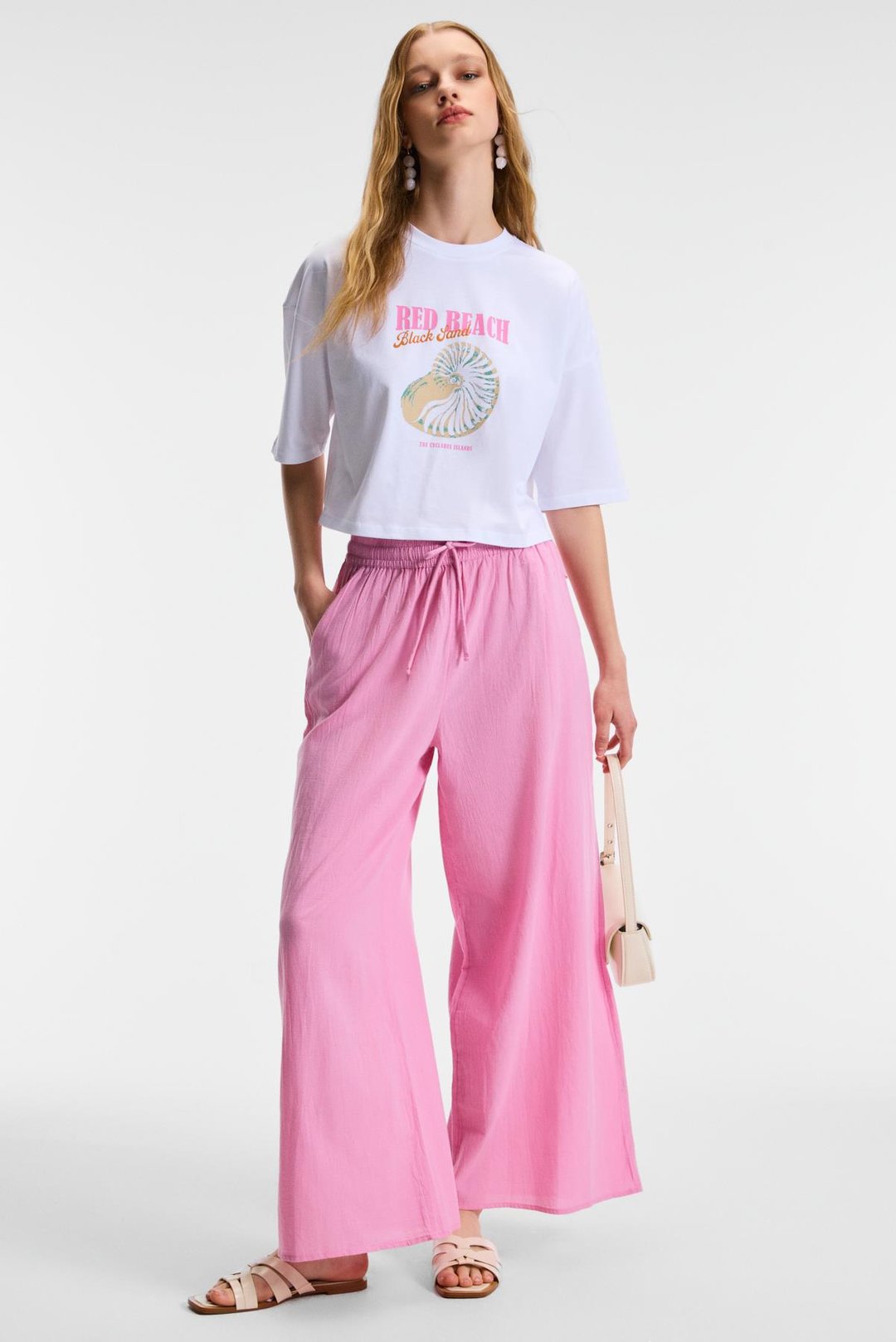 ORELZA Kadın %100 Pamuk Baskılı Yuvarlak Yaka Oversize Fit Beyaz T-Shirt